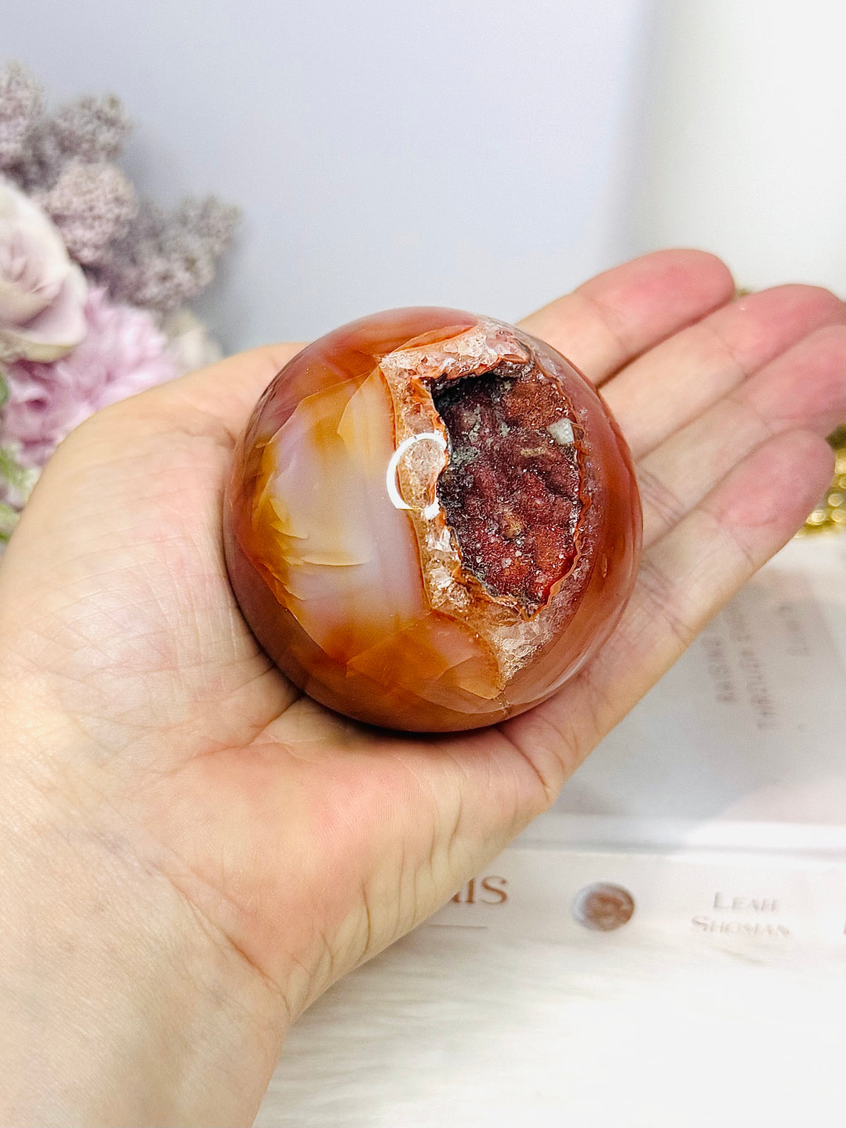 High Grade Druzy Carnelian Sphere on Stand 295g