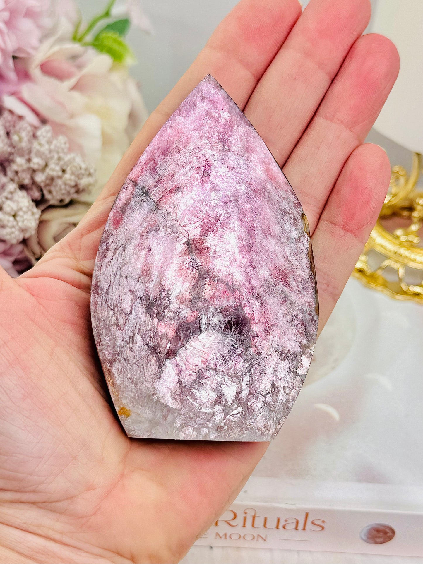 Natural High Grade Purple Mica Carved Flame 10cm