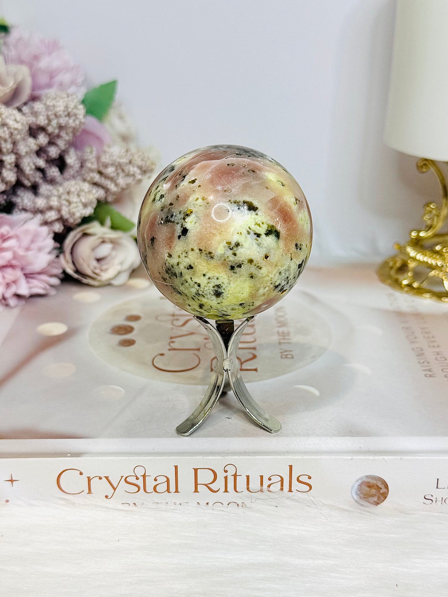 Peach Blossom Tourmaline Sphere On Stand 196g