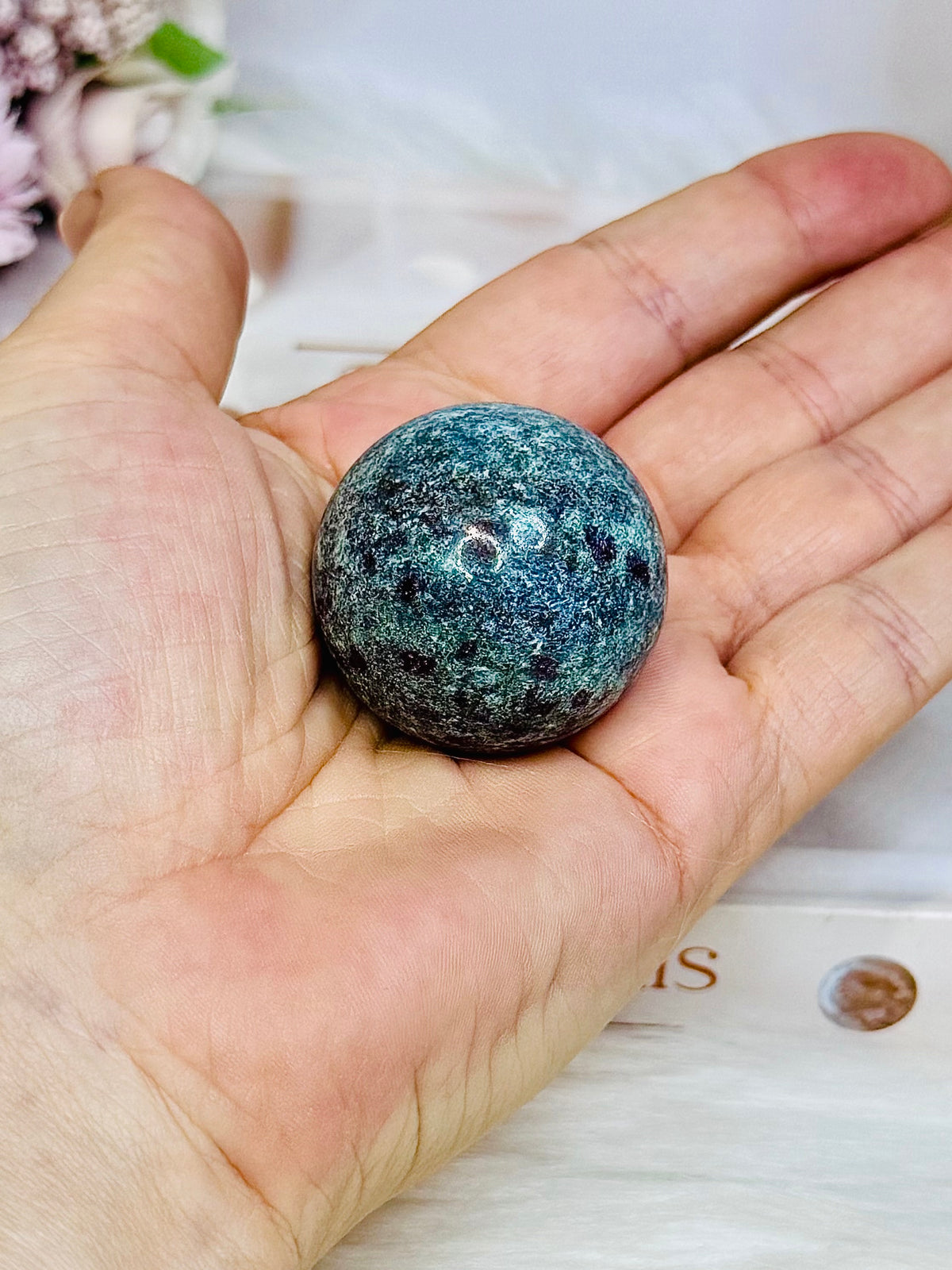 Ruby Fuchsite Sphere (UV Reactive) On Stand 86g