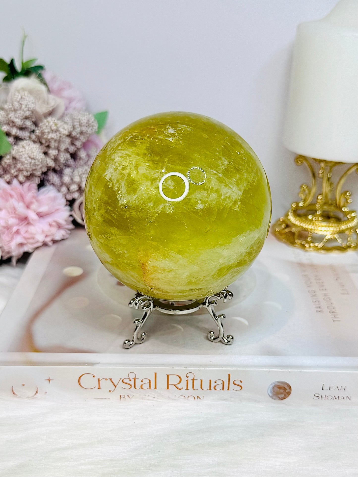 Large Citrine Sphere With Rainbows (heat treated) On Stand 870g