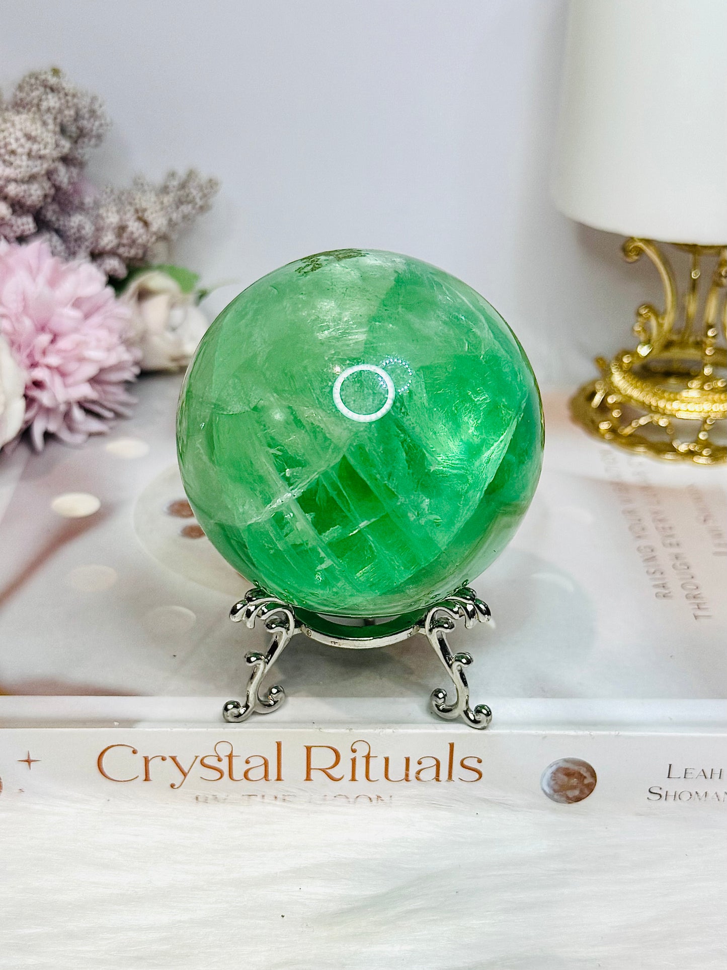 Large Green Fluorite Sphere Full of Rainbows 557g