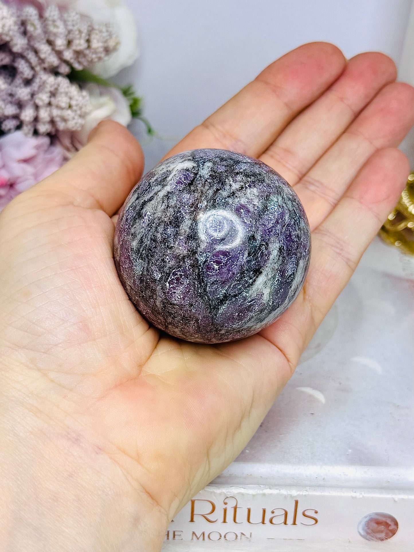 Pink Tourmaline in Matrix Sphere on Stand 222g