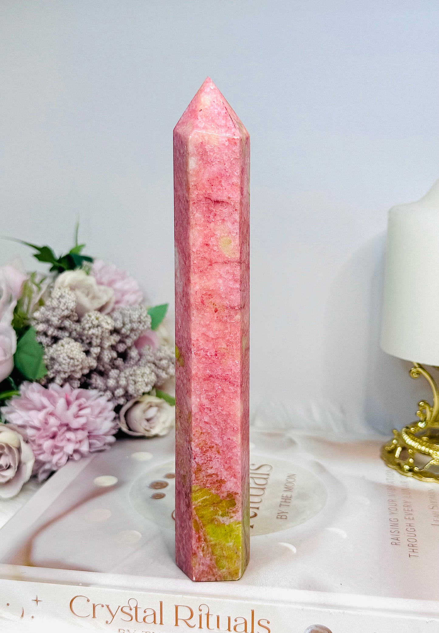 Rare Large Thulite Tower with Epidote Inclusions 19cm