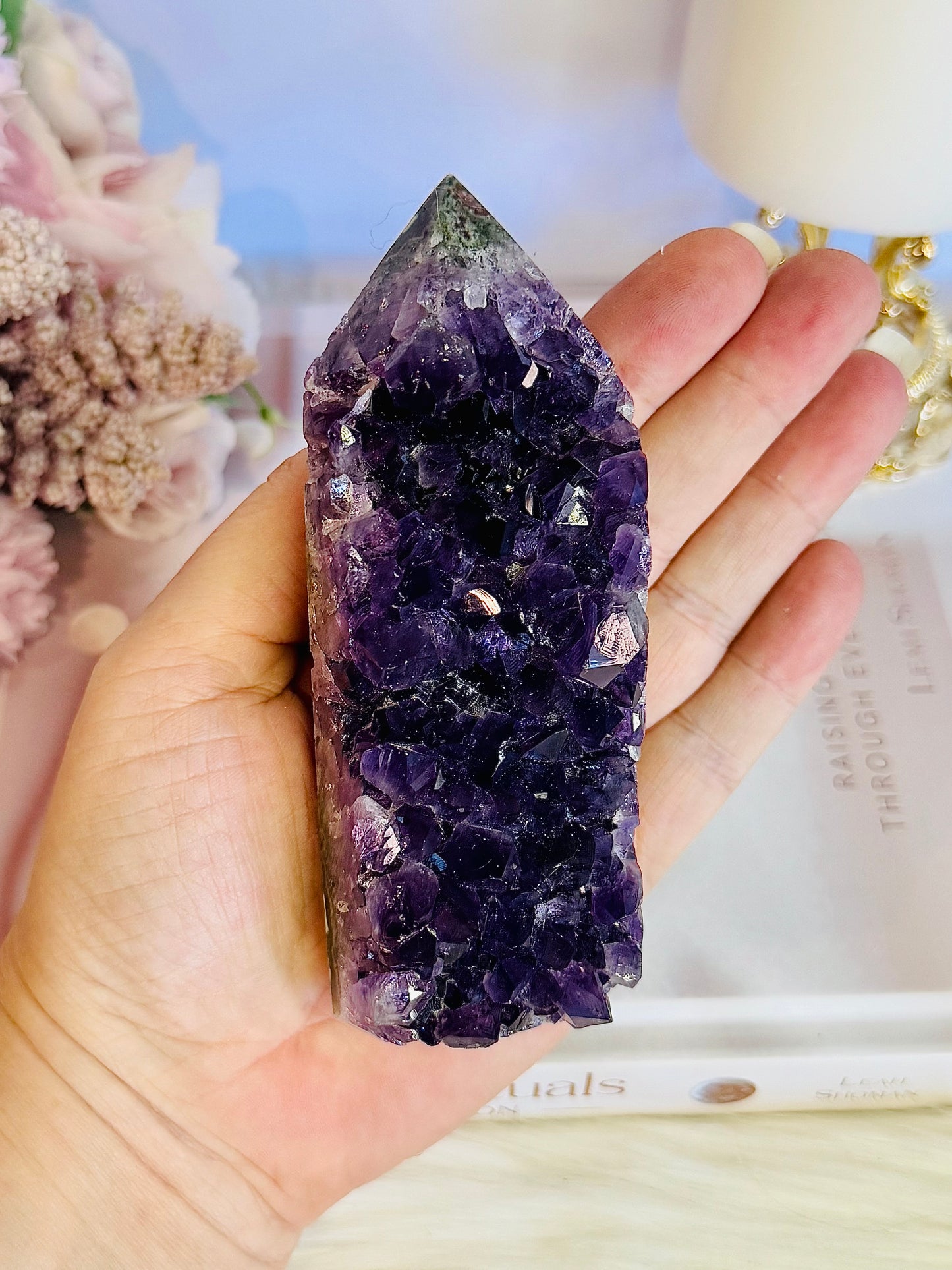 Wow!!! Classy & Fabulous High Grade Deep Purple Druzy Amethyst Cluster Tower 12cm From Brazil