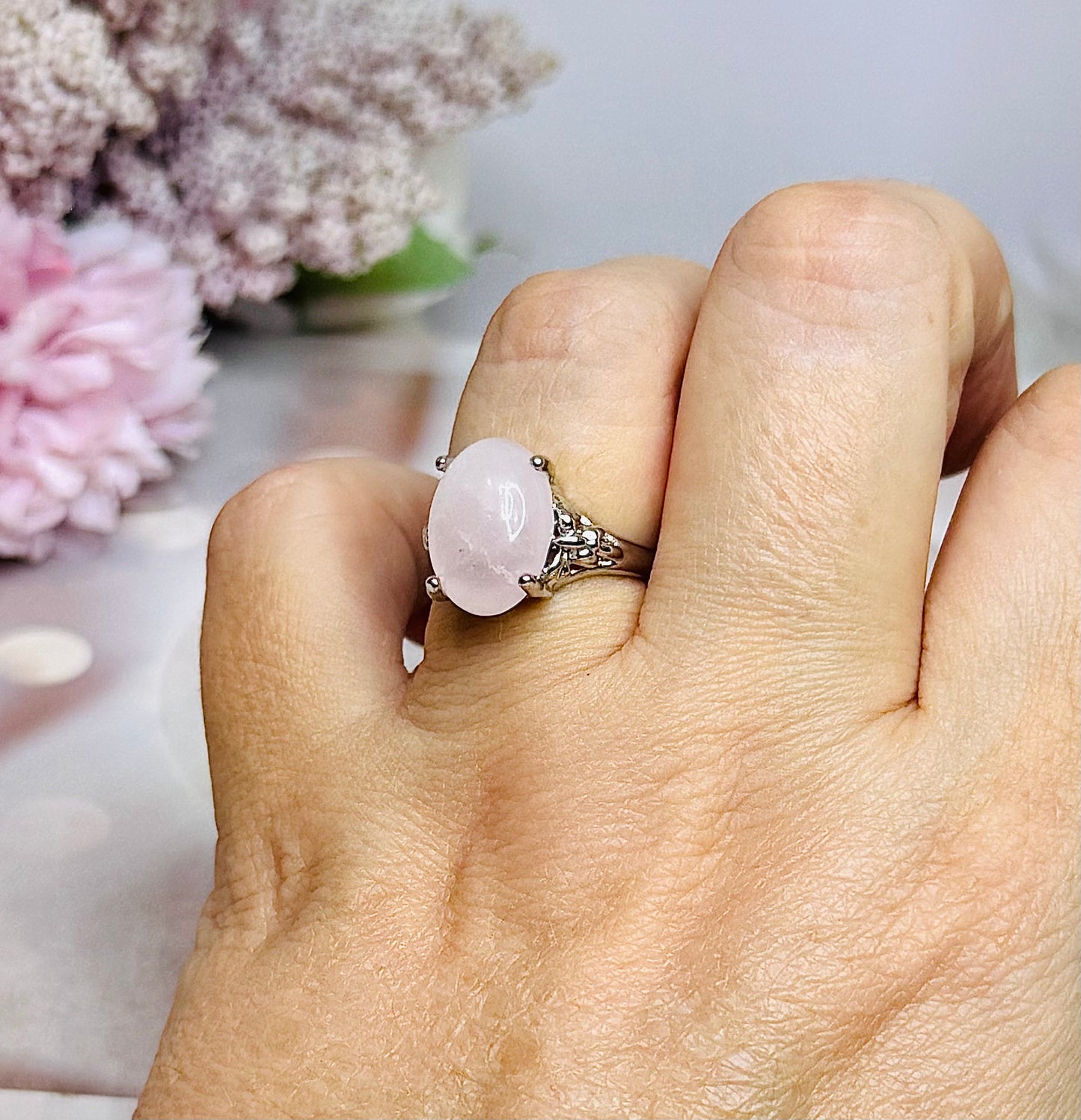 Sterling Silver Rose Quartz Ring Size 7 In Gift Bag
