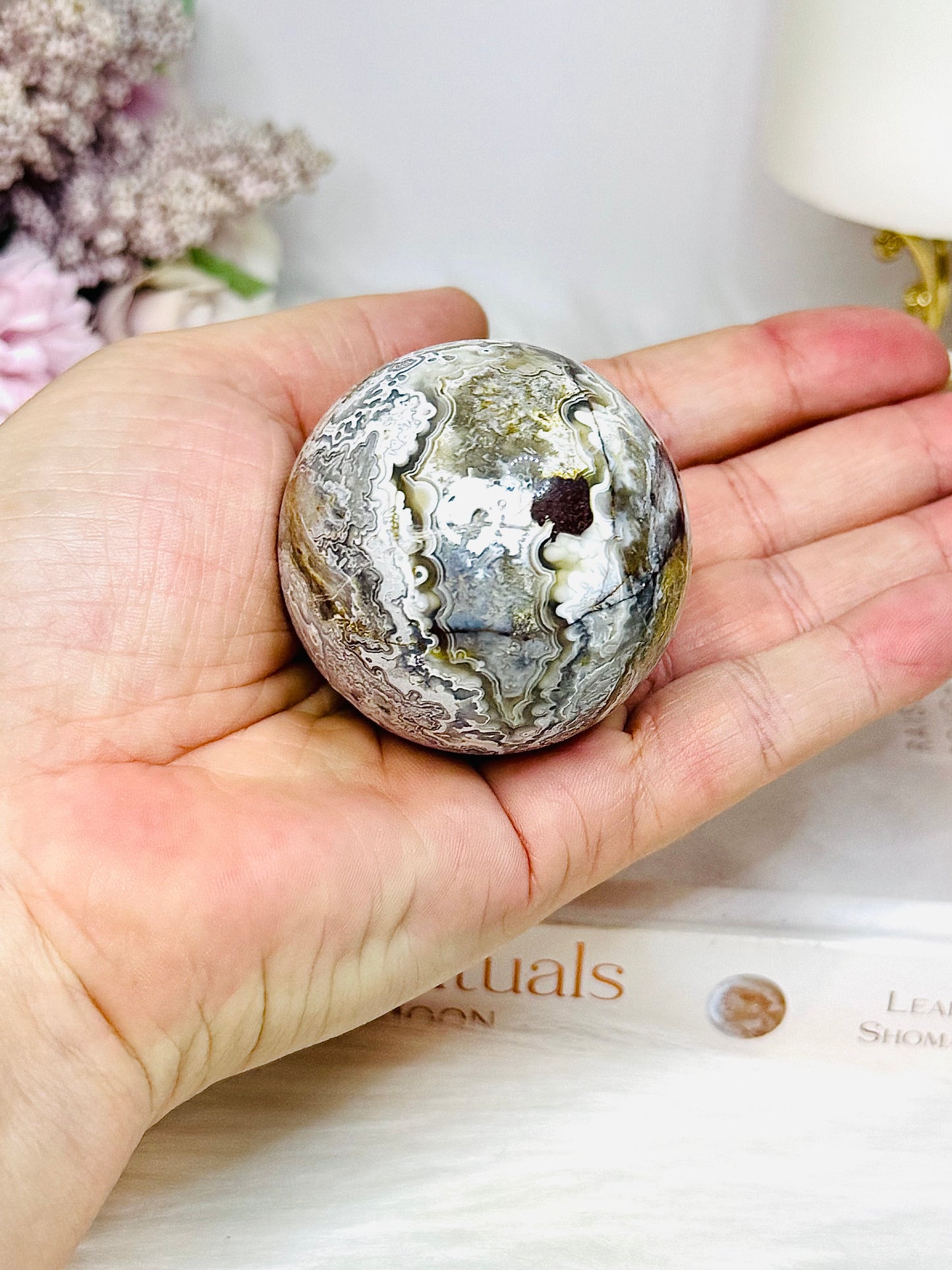 Mexican Lace Agate Sphere on Stand 162g