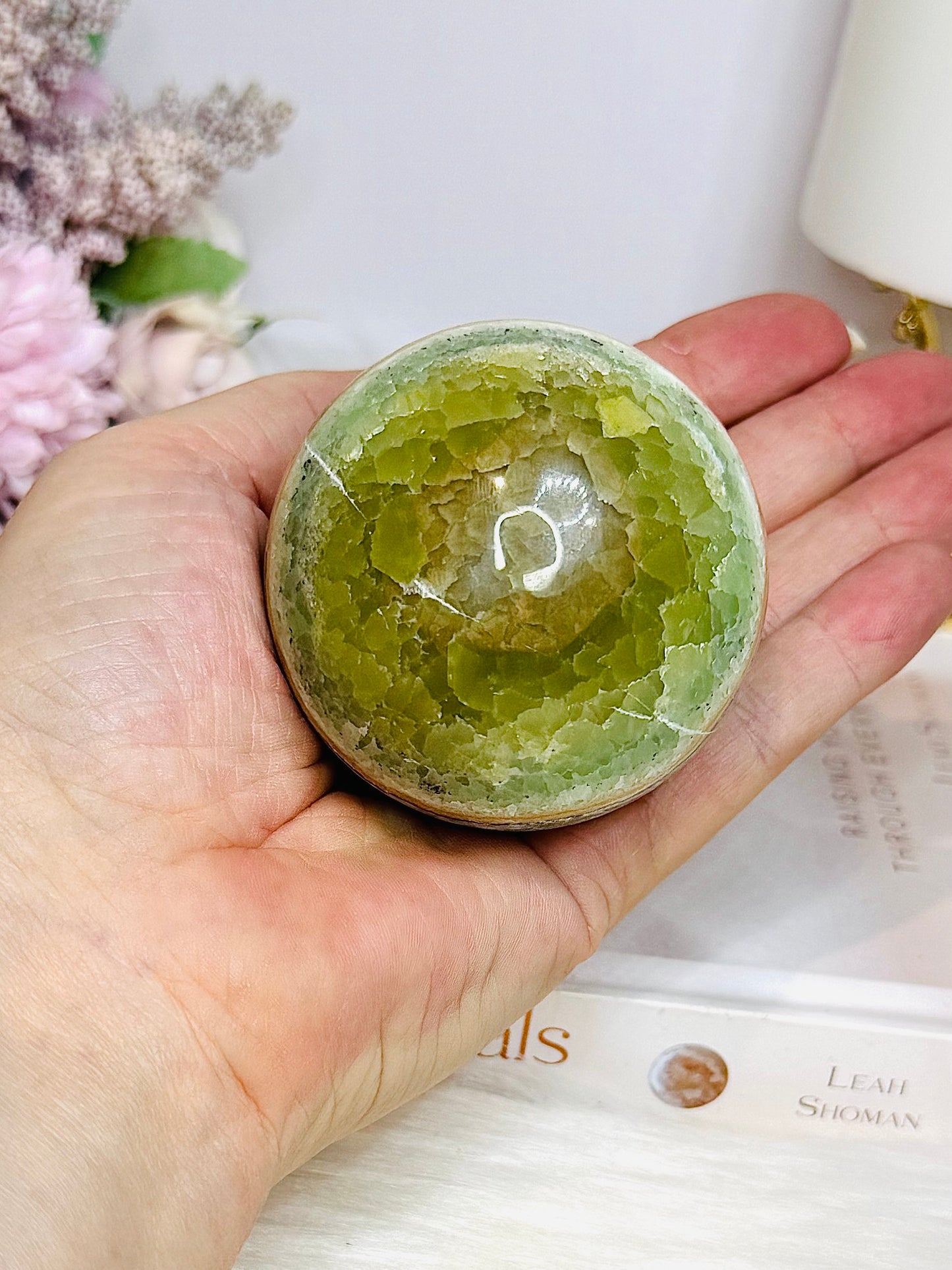 Green Calcite Sphere on Stand 338g
