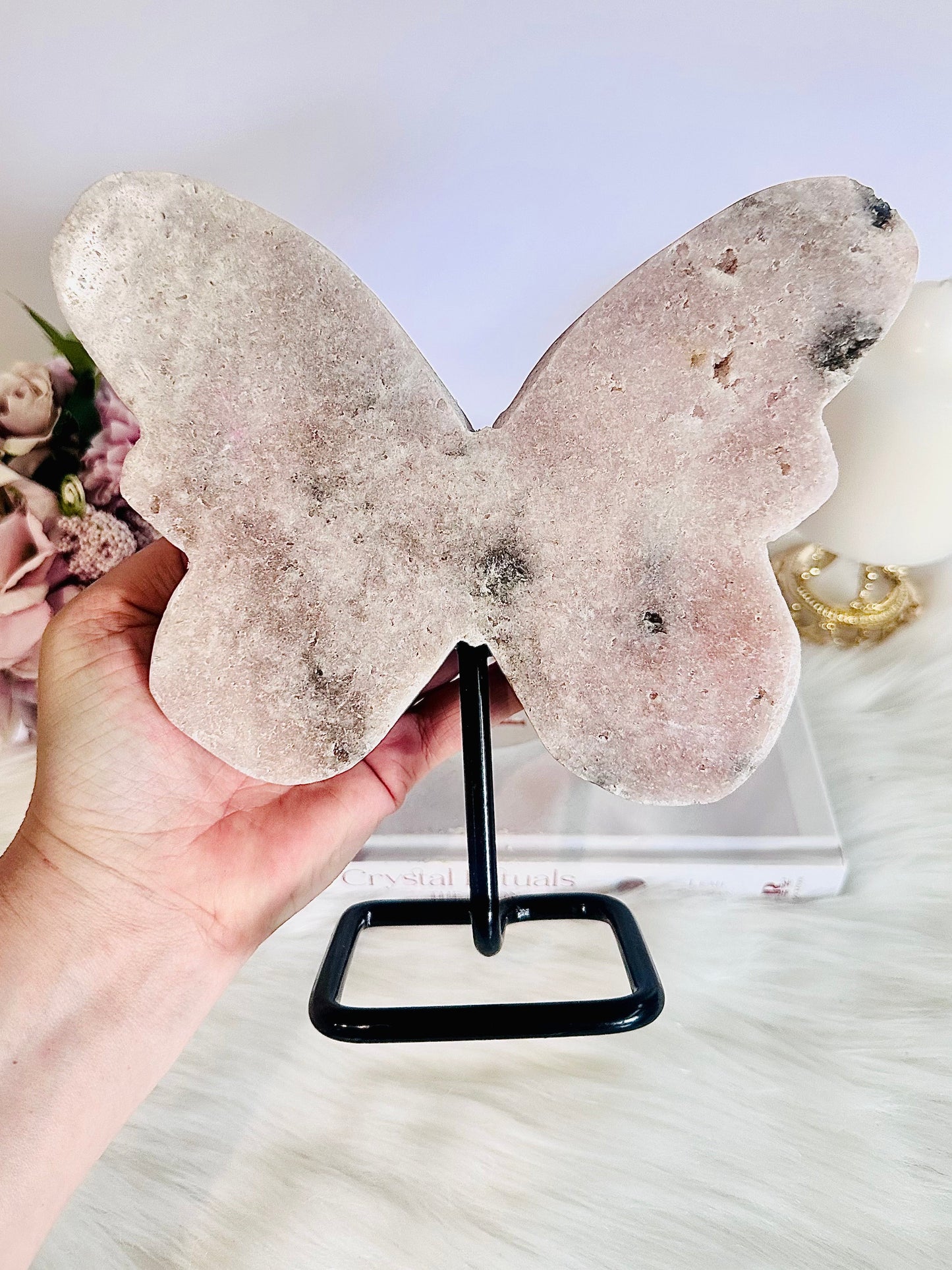 Huge 1.35KG 19.5cm Pink Amethyst Druzy Chunky Butterfly on Stand