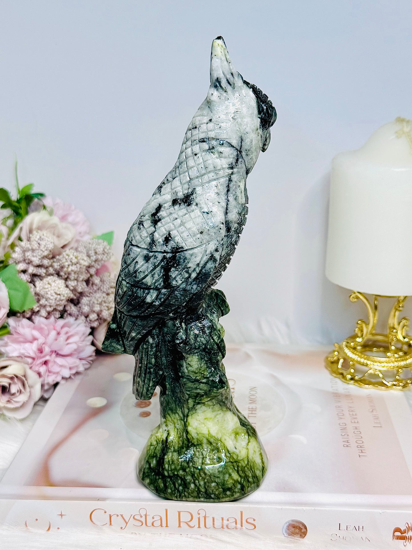 Large Chunky Jade Carved Parrot 20.5cm 770g