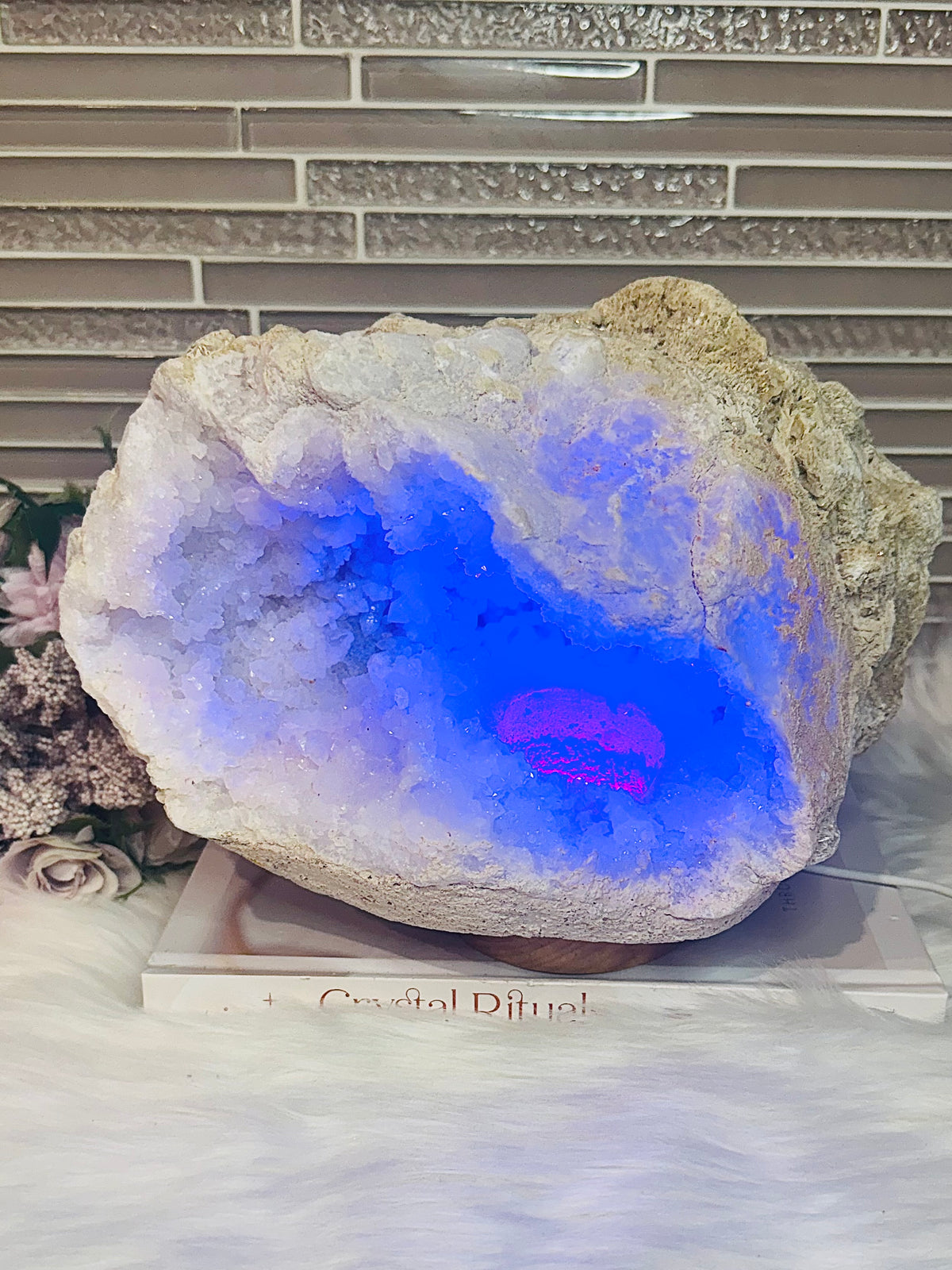 Huge Natural Moroccan Geode with Multicoloured Light Lamp 3.7KG