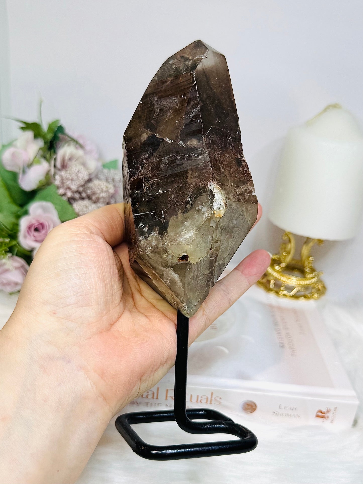 Large Smokey Lemurian Quartz Freeform on Stand 20cm 770g