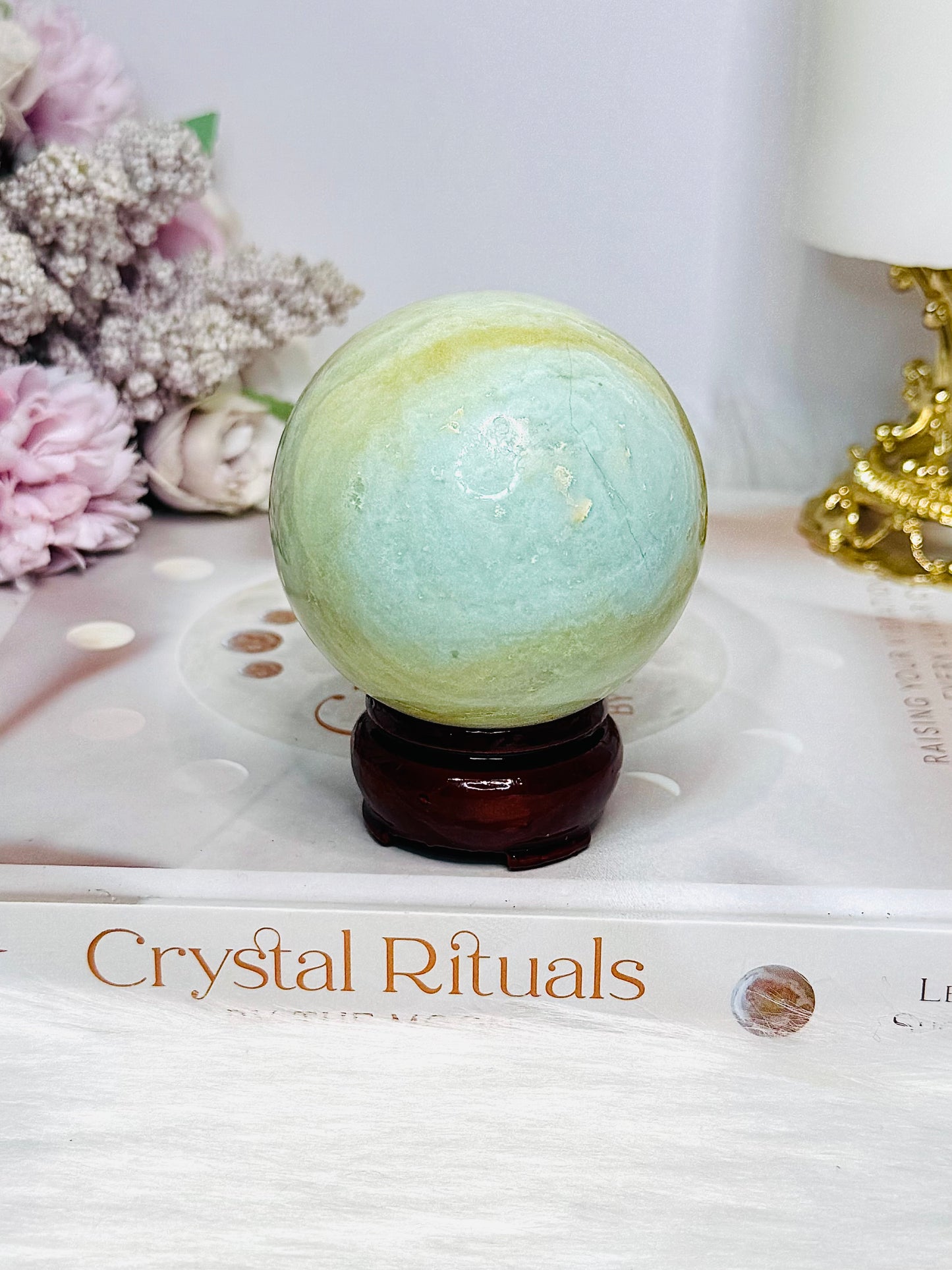 Blue Calcite Sphere On Stand 319g