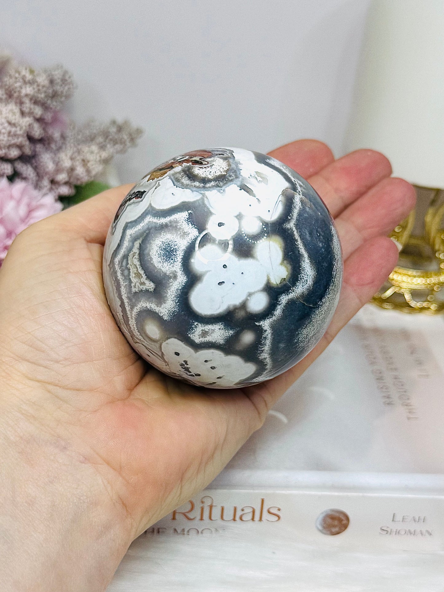 Large Mexican Crazy Lace Agate Druzy Sphere On Stand 425g