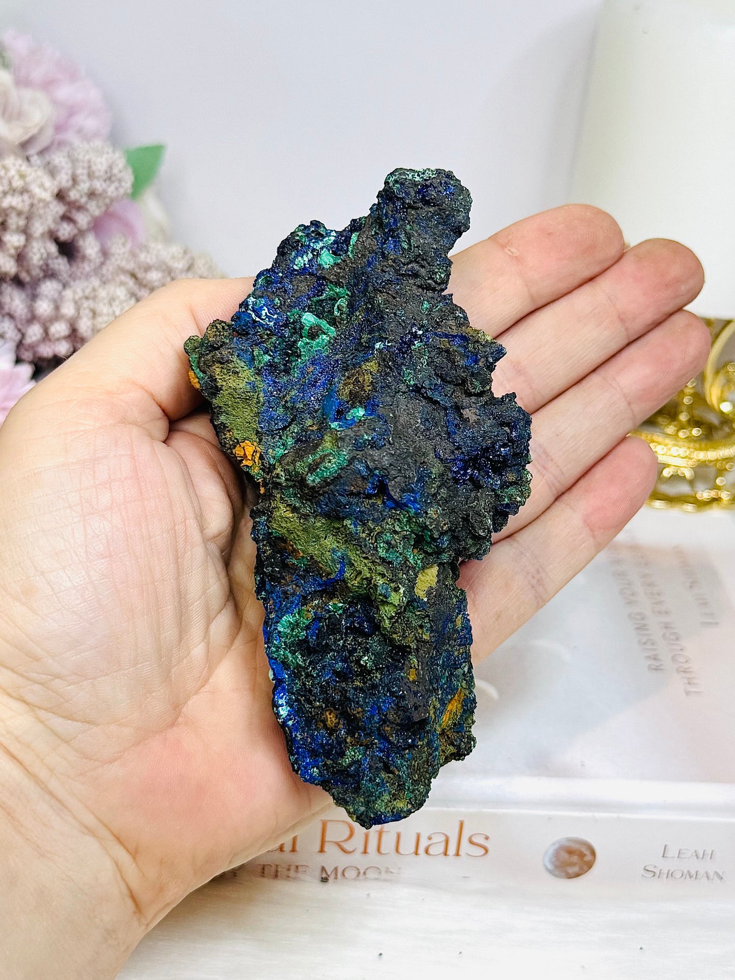 Natural Azurite with Malachite Specimen 12cm 230g On Stand