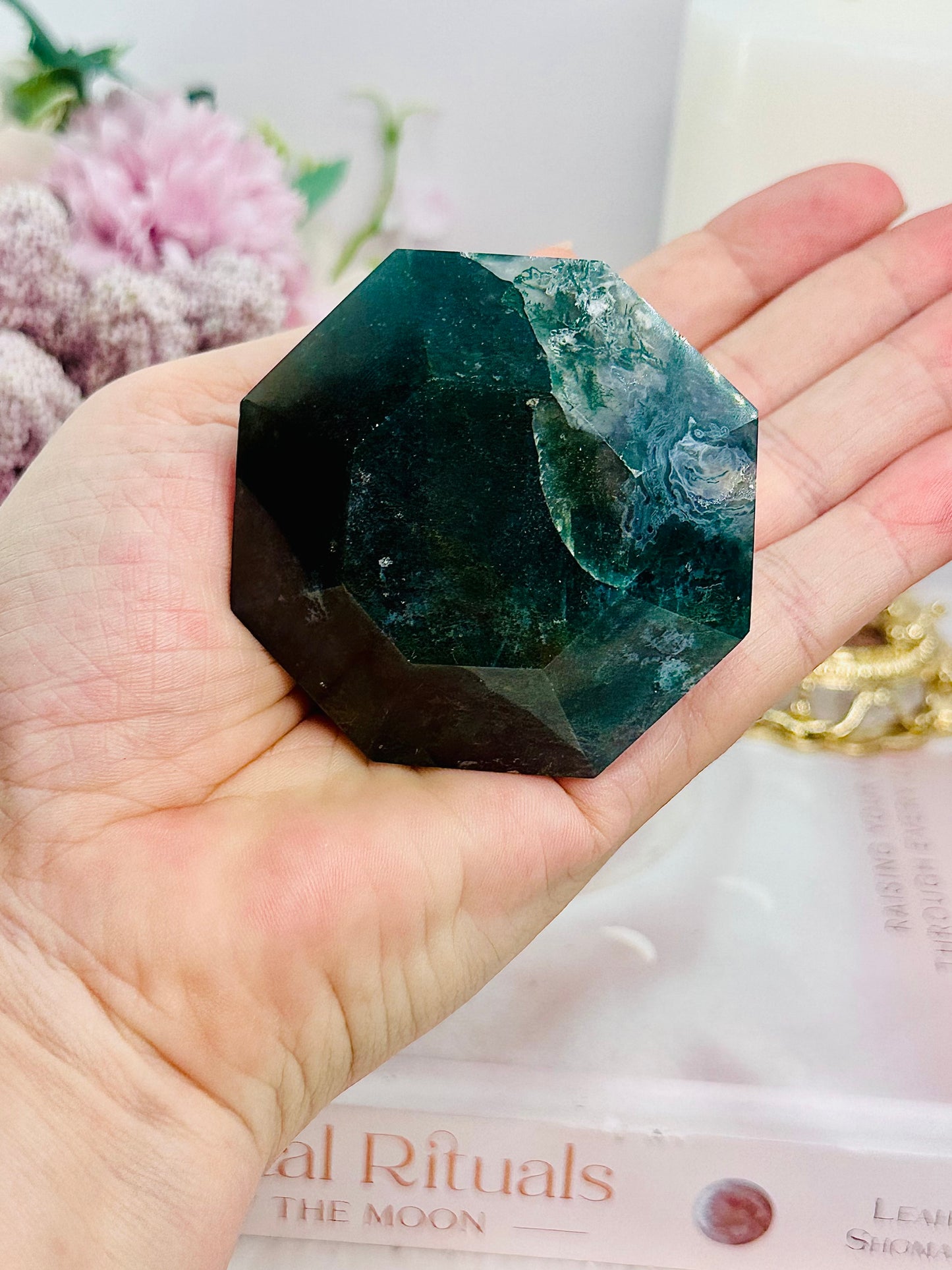 Peace & Tranquility ~ Stunning Moss Agate Facet Carved Diamond