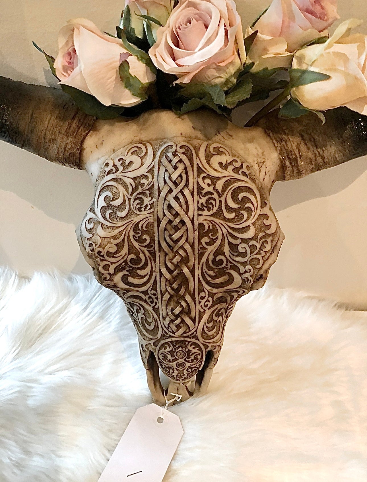 Large Boho Tribal Cow Skull Hanging 45cm (Flowers not included