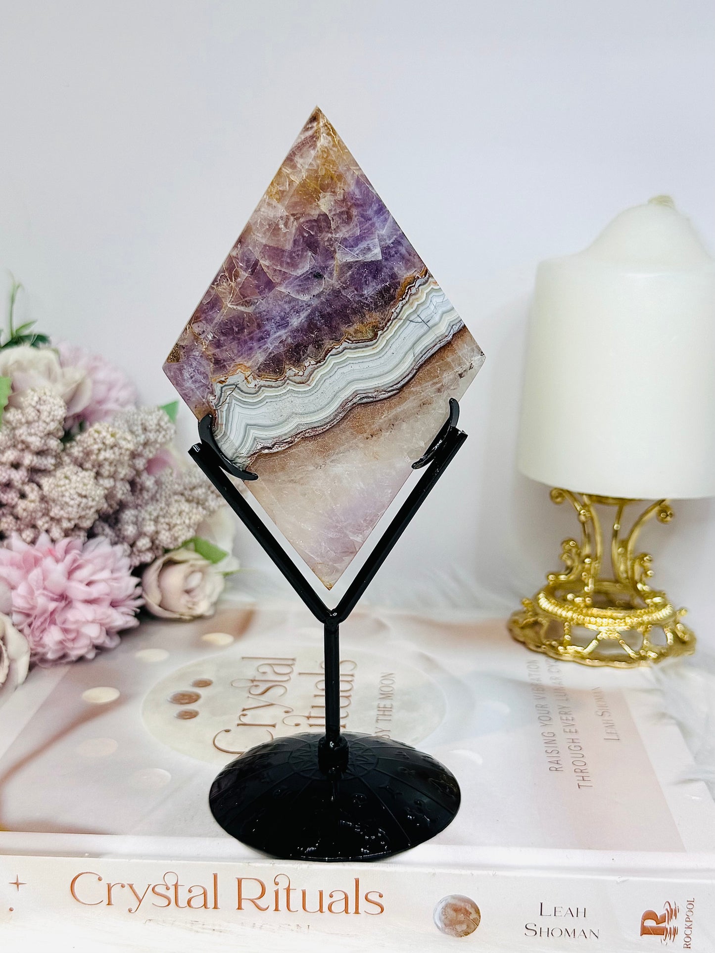 Crazy Lace Amethyst Diamond on Stand 18cm