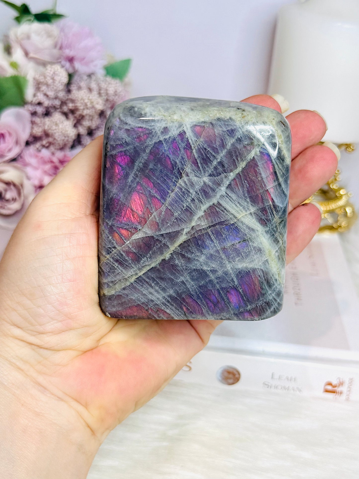 Large Labradorite Freeform with Pink & Purple Flash 8cm 451g