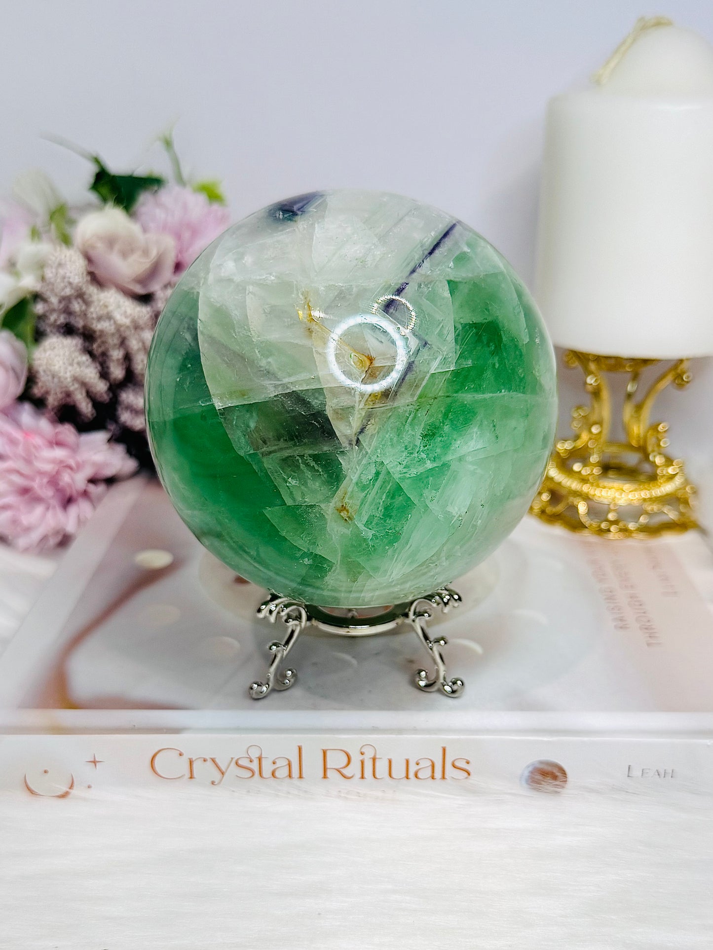Large Green Fluorite Sphere on Stand 1.45KG