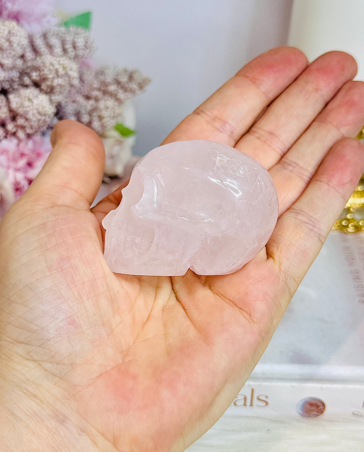 Rose Quartz Carved Skull 5.5cm (slight scratching under right eye)