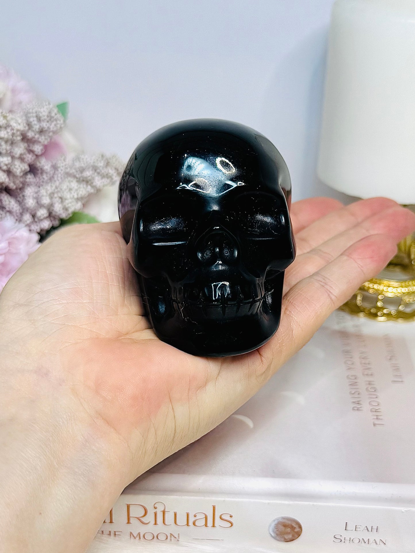 Large Black Obsidian Carved Skull 9cm