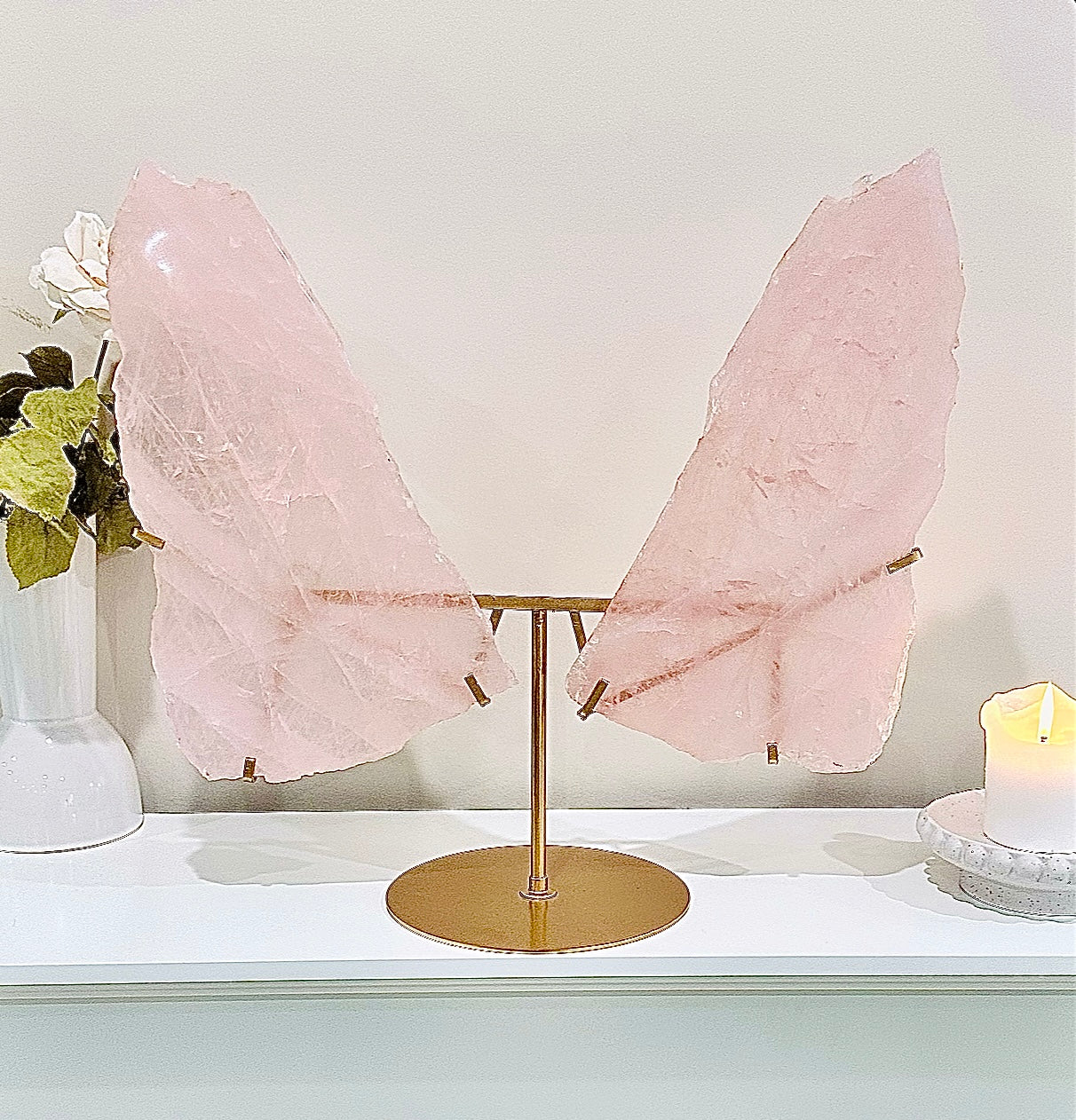 Personal Power ~ Wow!!! Absolutely Huge Stunning 45cm Inc Stand Rose Quartz Wings From Brazil ~ Incredible Piece Of Magic