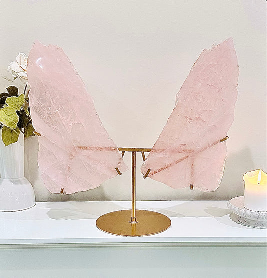 Personal Power ~ Wow!!! Absolutely Huge Stunning 45cm Inc Stand Rose Quartz Wings From Brazil ~ Incredible Piece Of Magic