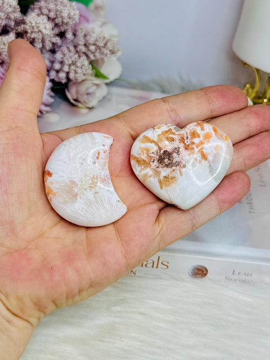 Scolecite Moon & Heart Carving