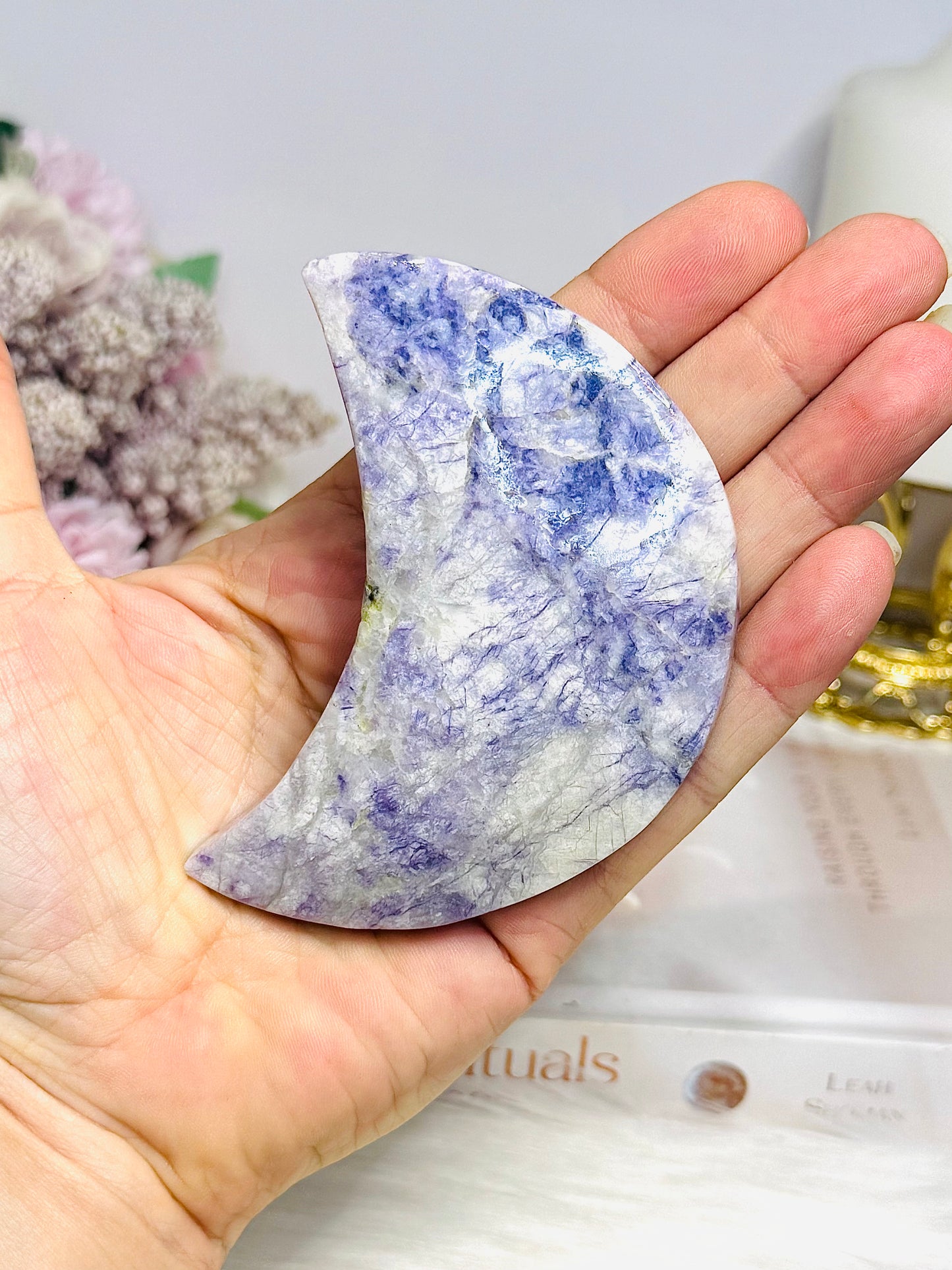 Purple Jade Carved Moon 9cm