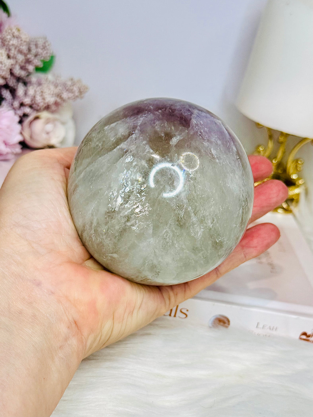 Large High Grade Agate Sphere with Rainbows on Stand 733g