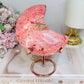 Large Rare Thulite with Epidote Carved Moon on Stand 418g (Moon 11cm)