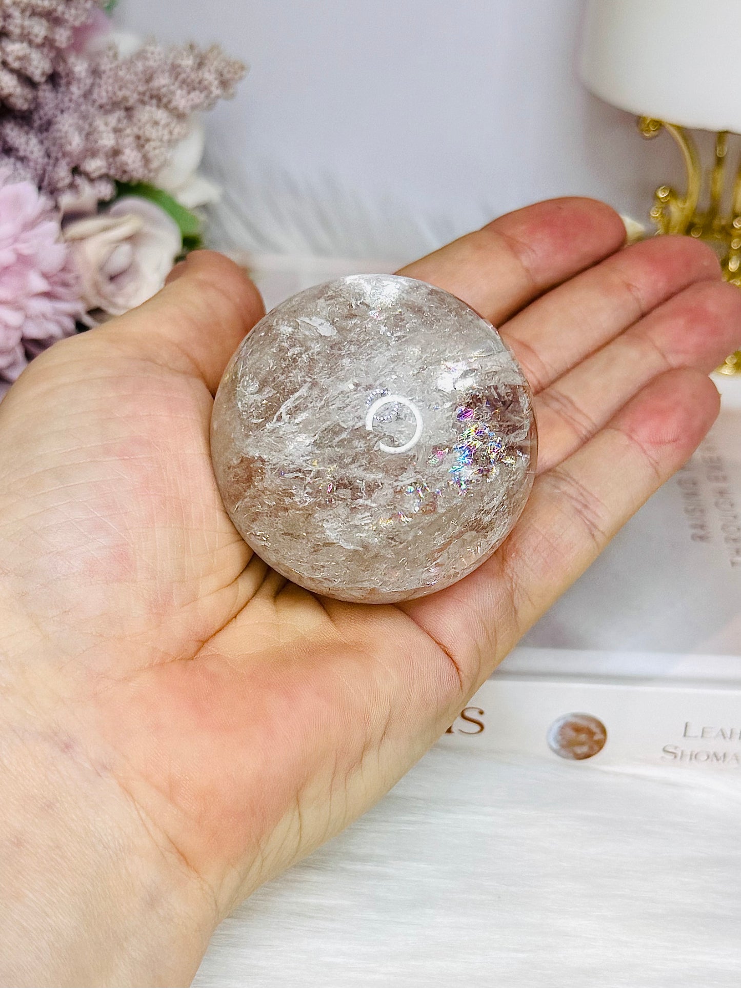 High Grade Light Smokey Quartz Sphere with Rainbows on Stand 186g