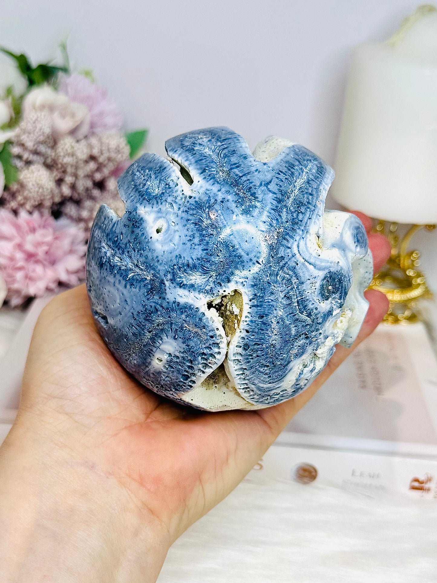 Rare Natural Large Blue Coral Fossil Sphere 732g