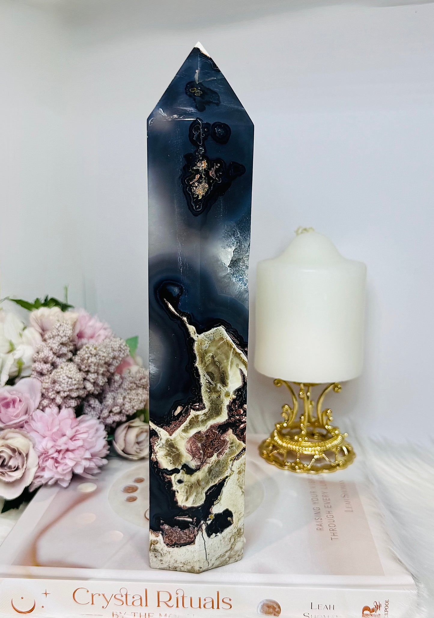 Huge Natural Volcano Agate Druzy Tower ~ UV Reactive 25cm 1.09KG