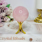 Rose Quartz Sphere with Rainbows on Stand 186g
