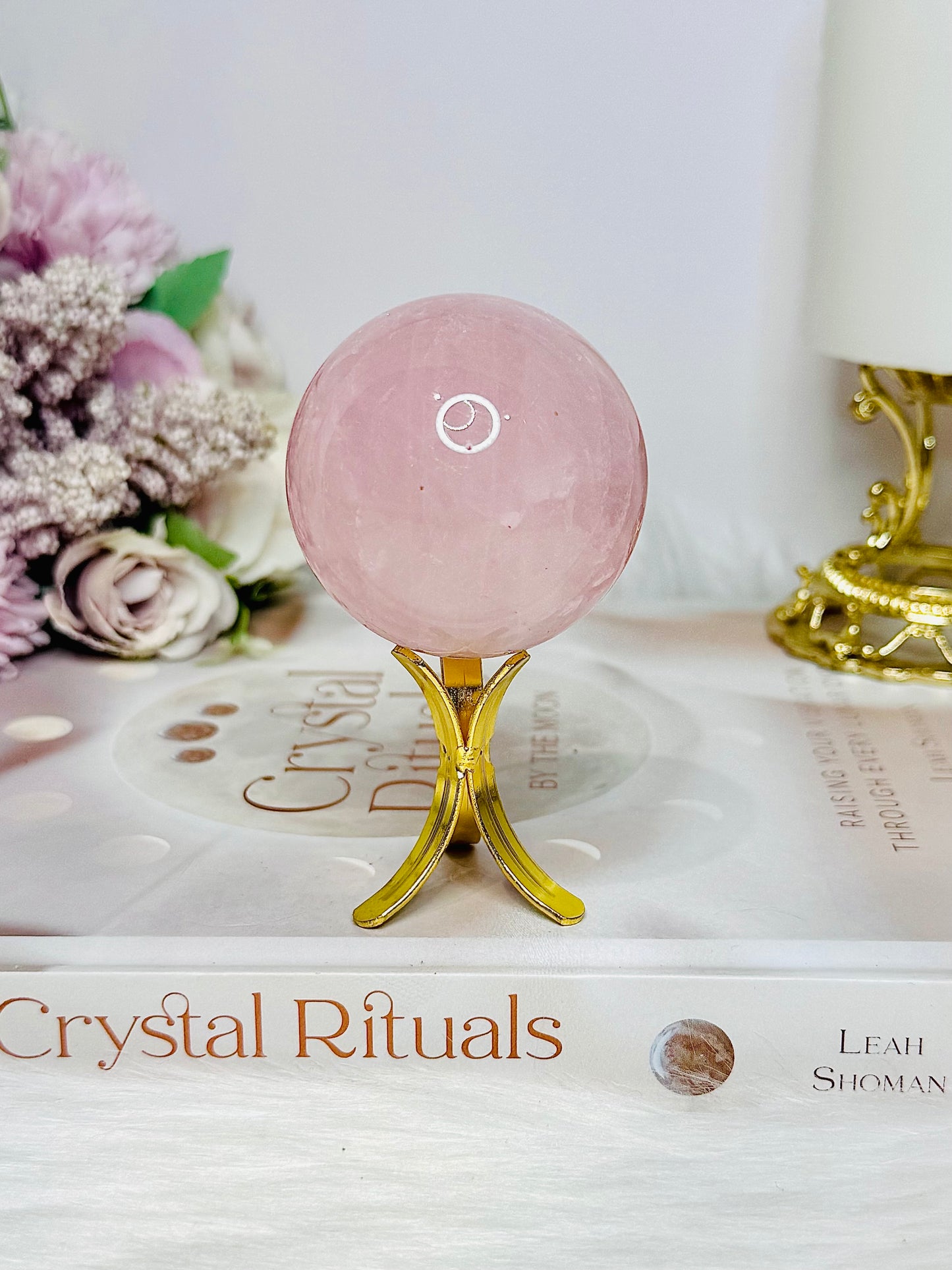 Rose Quartz Sphere with Rainbows on Stand 186g