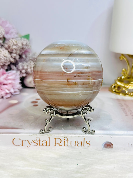 Large Striped Agate Sphere on Stand 429g