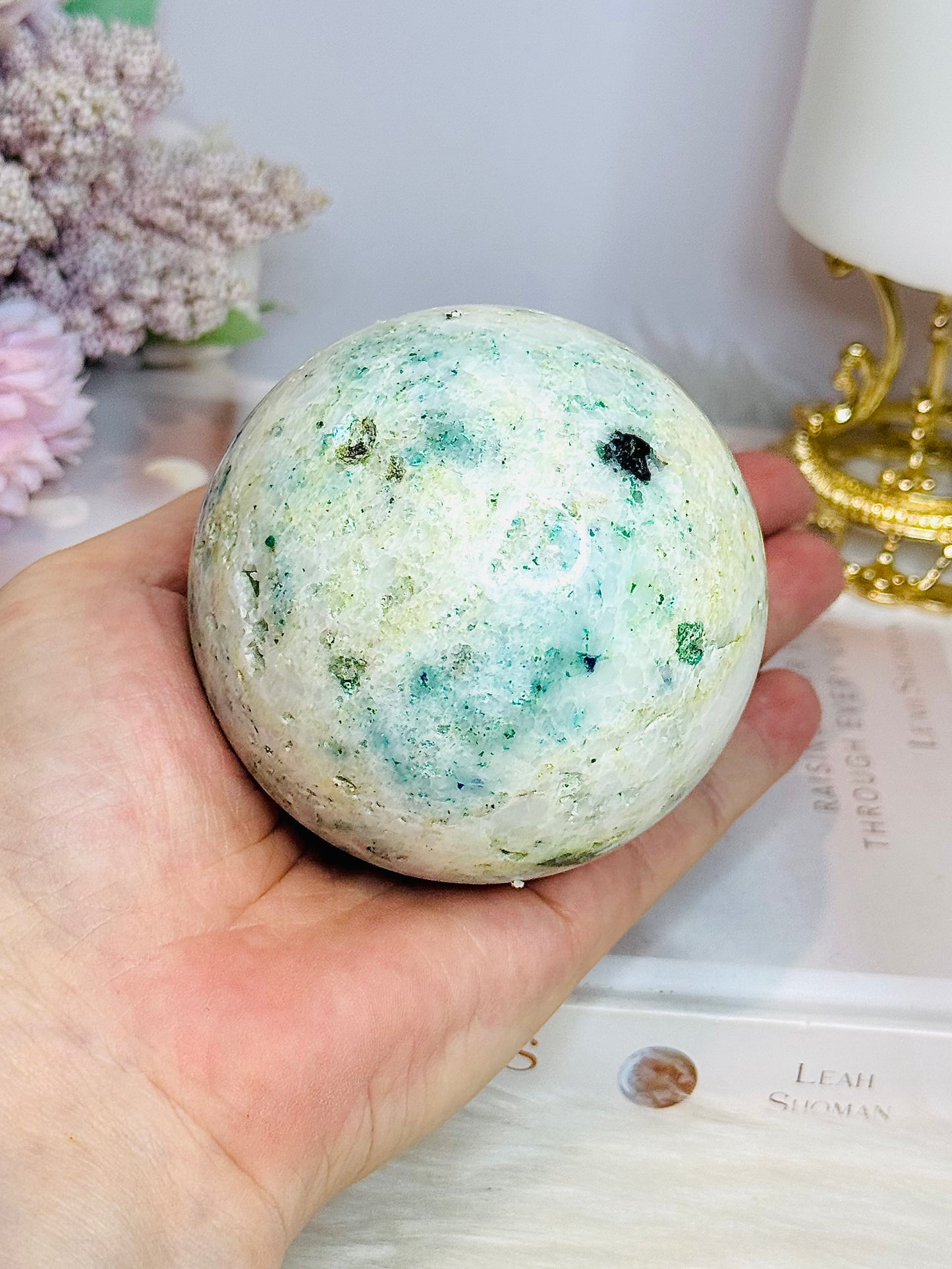 Large Phoenix Stone (Malachite, Chrysocolla, Turquoise) Sphere on Stand 545g