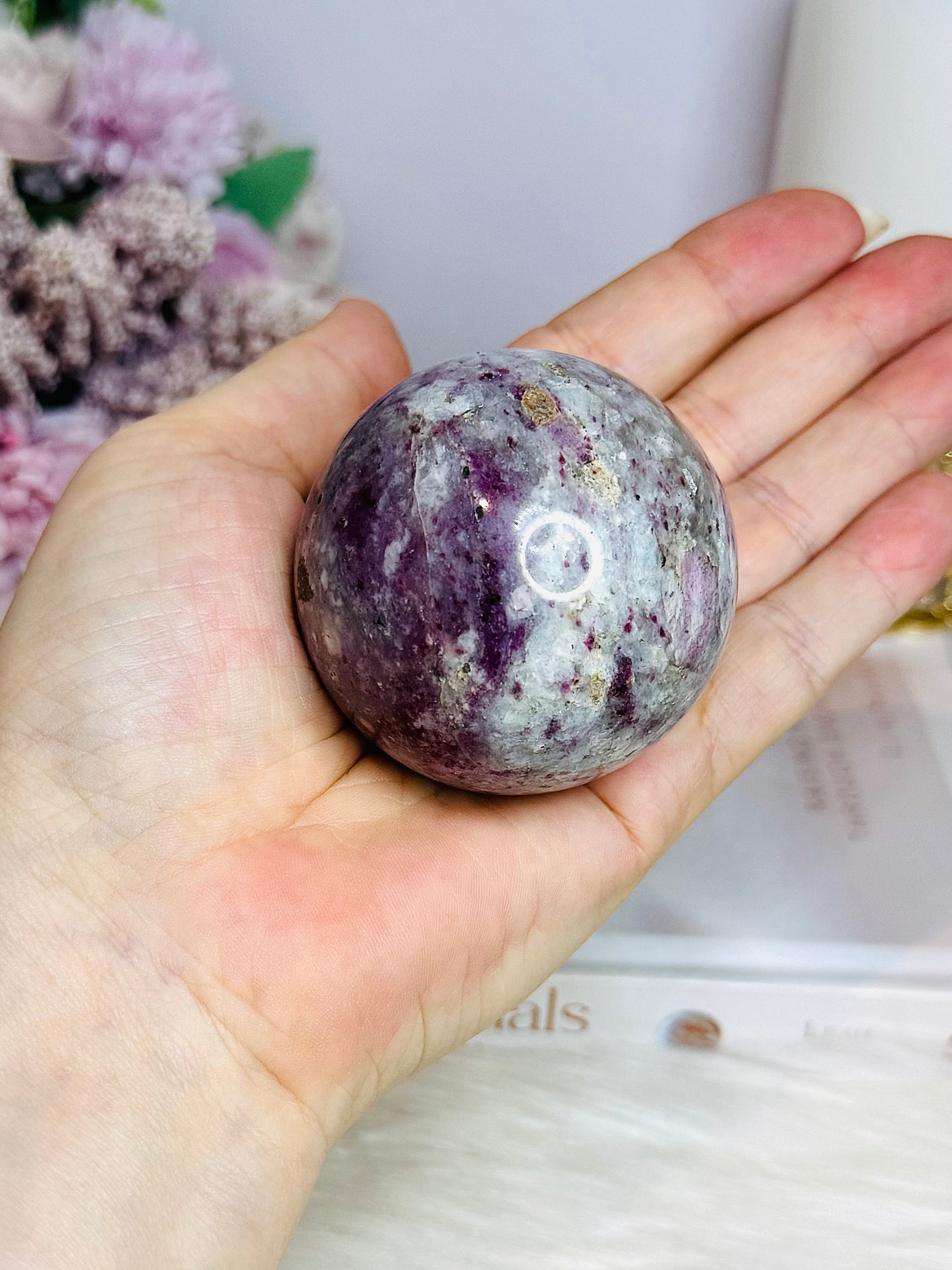 Pink Tourmaline Sphere on Stand 224g