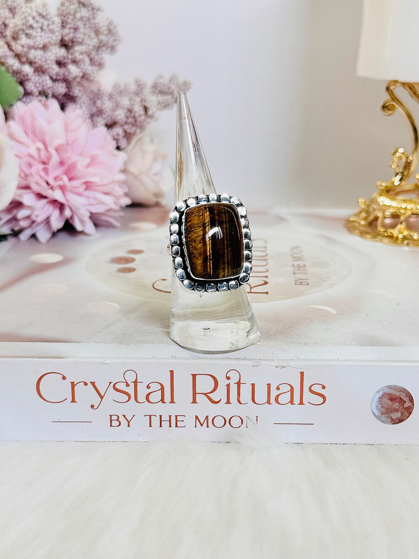 Large Natural Tigers Eye Adjustable Ring In Gift Bag