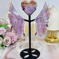 Crazy Lace Amethyst Carved Heart with Angel Wings on Stand 19cm