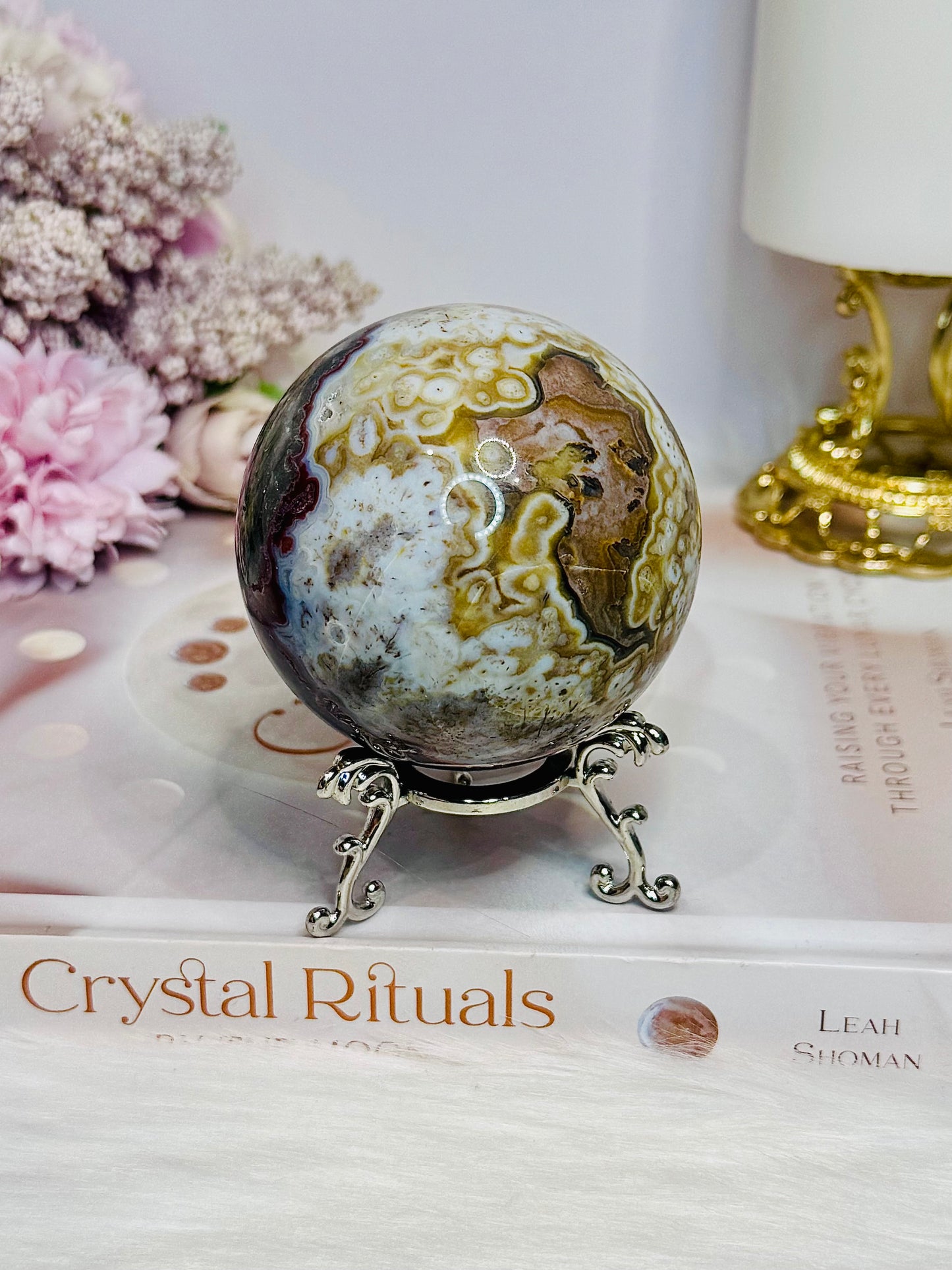 Large Mexican Lace Agate Sphere on Stand 368g