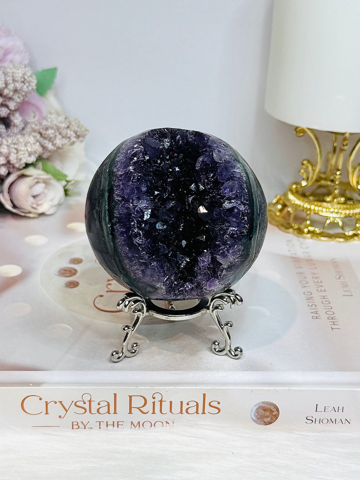 Large Druzy Amethyst Sphere on Stand 405g