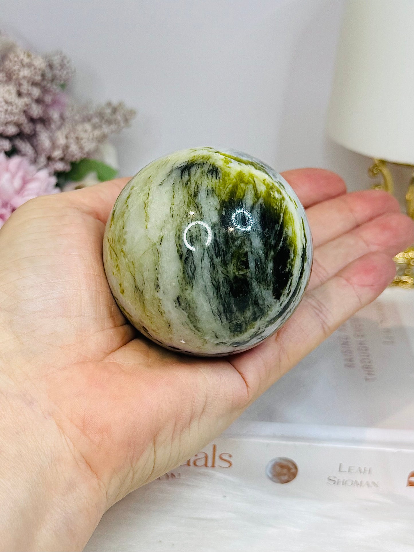Green Jade Sphere on Stand 334g