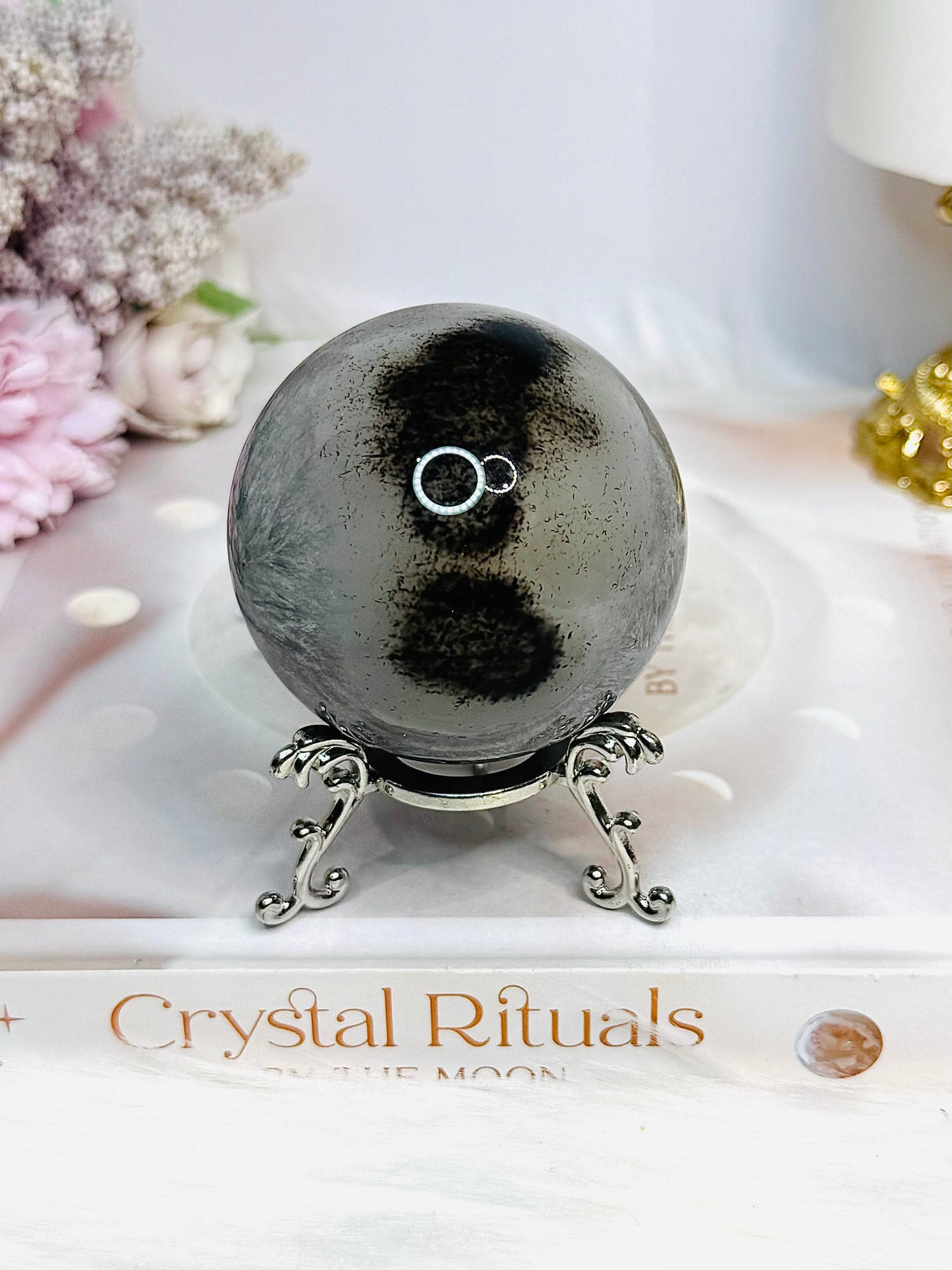 Black Agate Sphere on Stand 267g