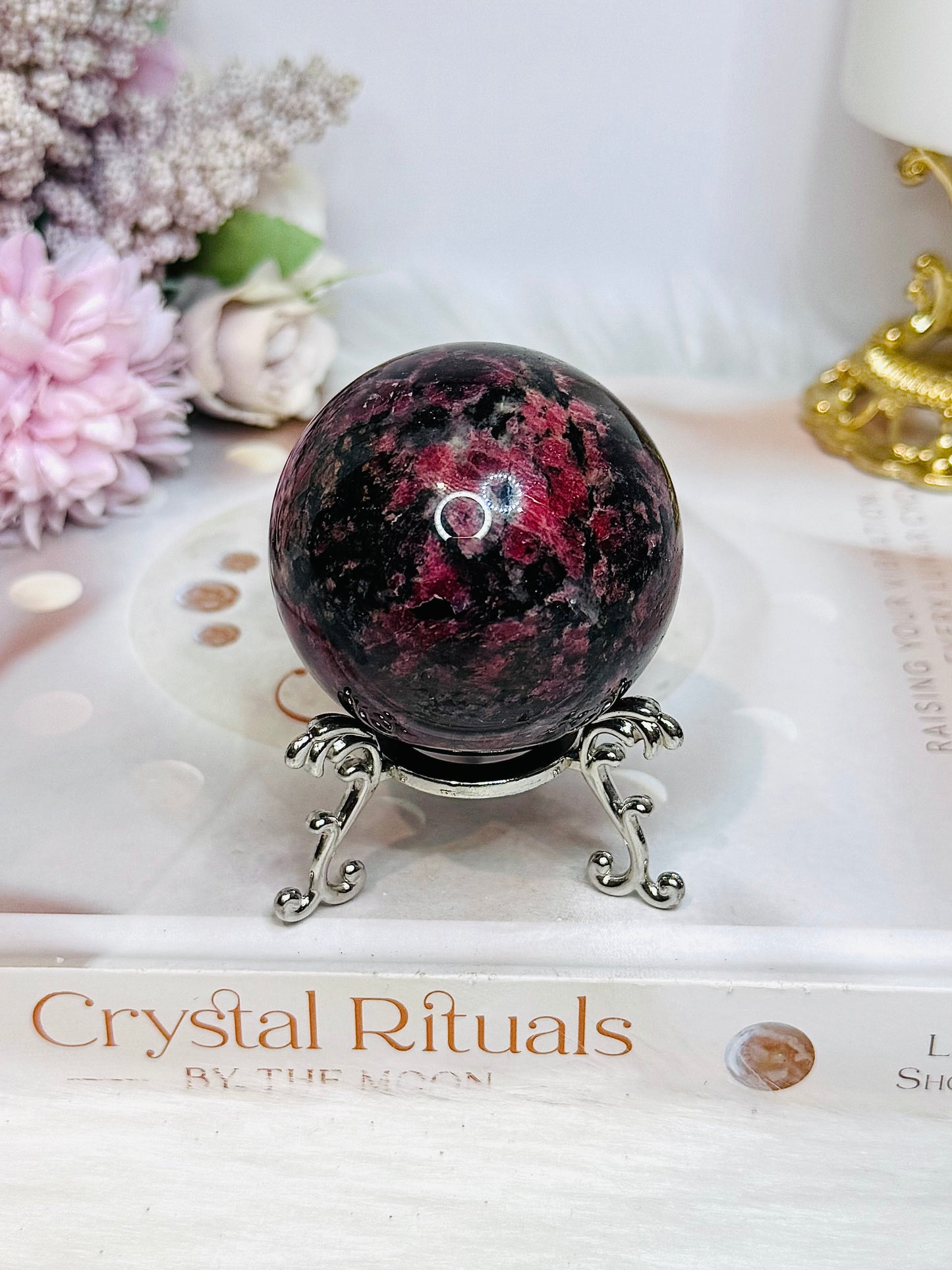 High Grade Rhodonite Sphere on Stand 270g