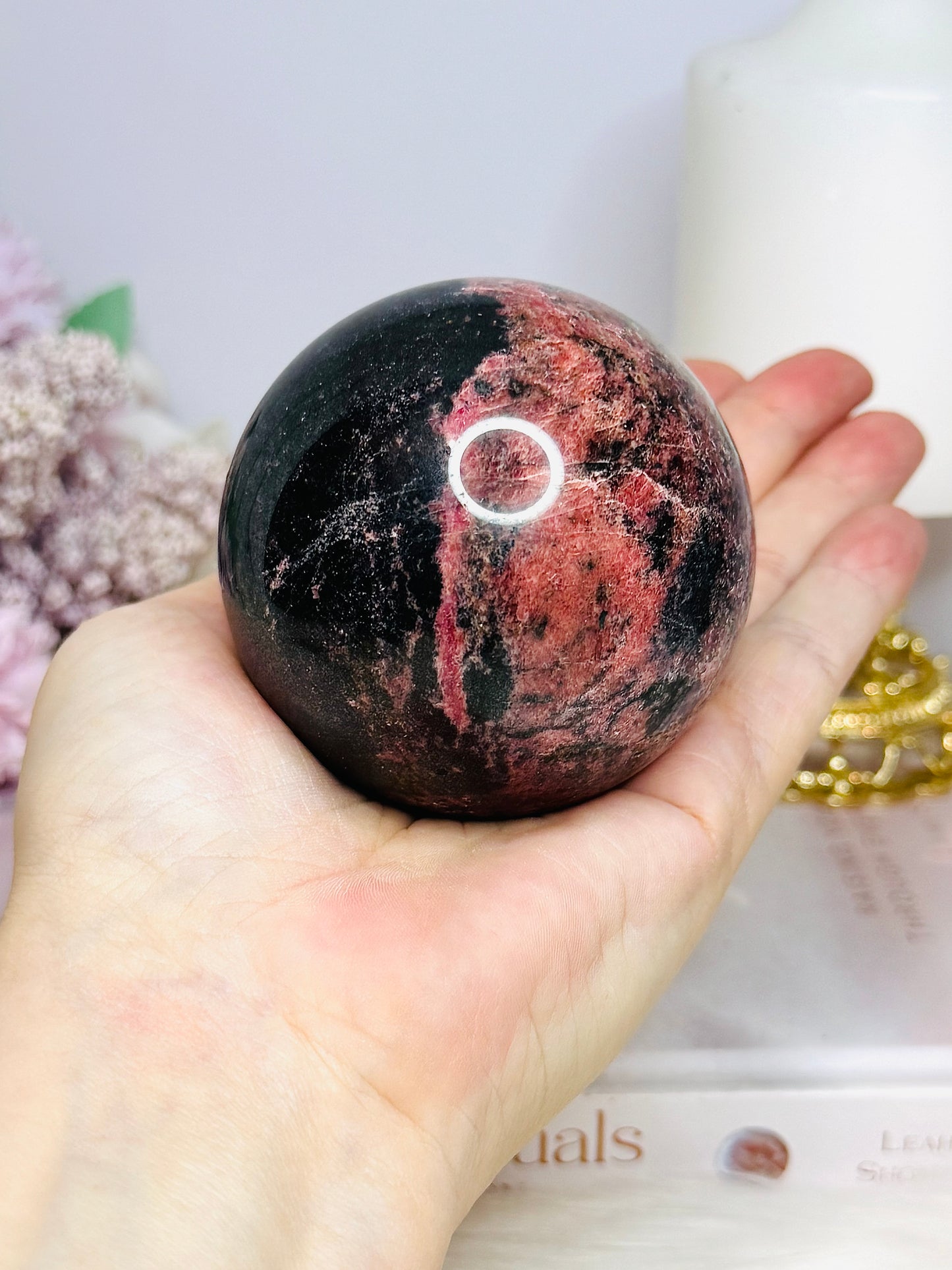 Large Rhodonite Sphere on Stand 626g