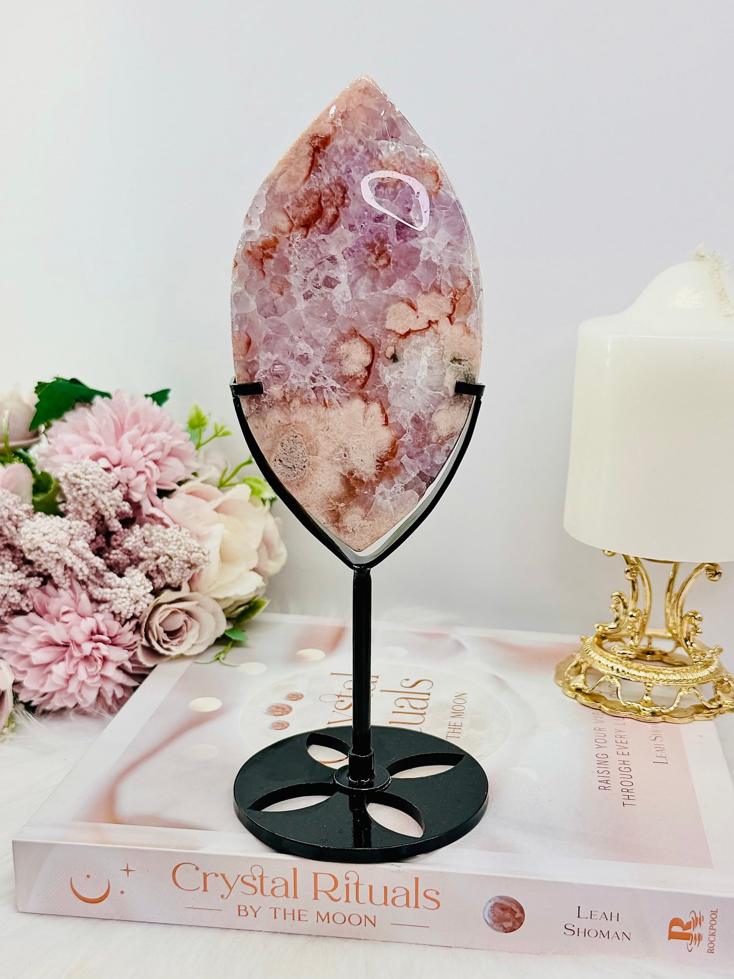 Rare High Grade Pink Amethyst X Flower Agate Freeform on Stand 21cm