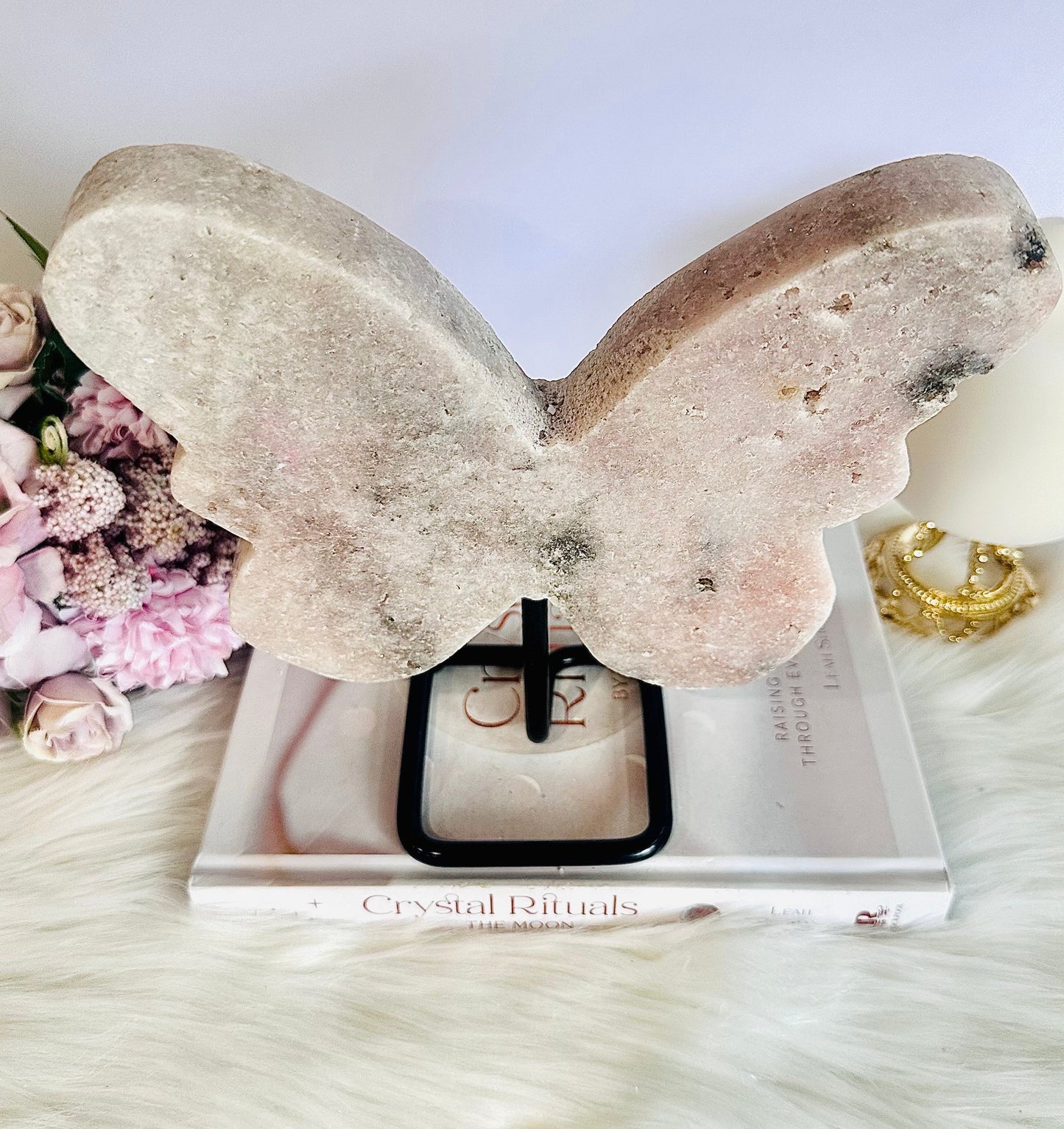 Huge Pink Amethyst Druzy Chunky Butterfly on Stand 1.35KG 19.5cm